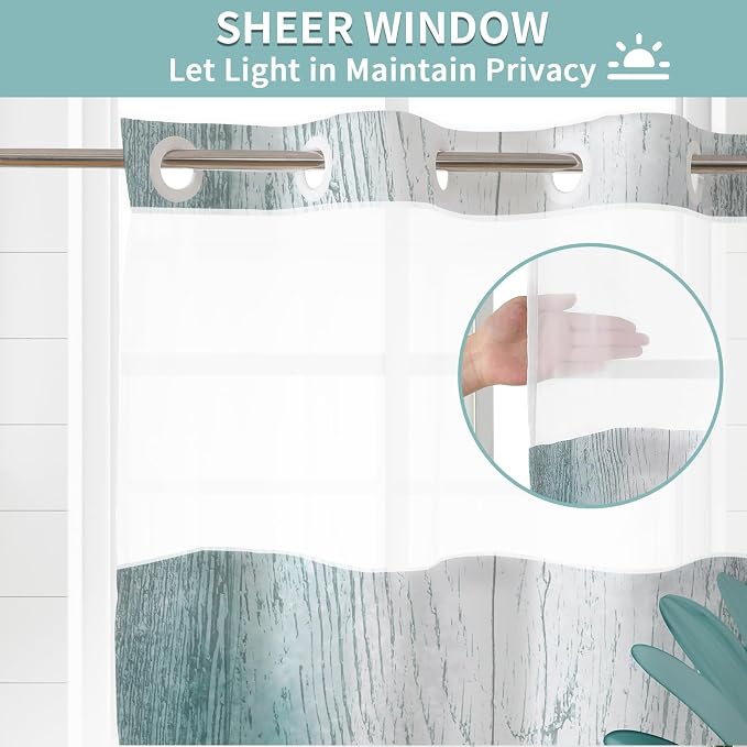 Hookless Shower Curtain with Snap in Liner, Teal No Hook Shower Curtains for Bathroom，Shower Curtain and Liner Set for Bathroom Decor,Waterproof & Washable,72W x 81L Inch