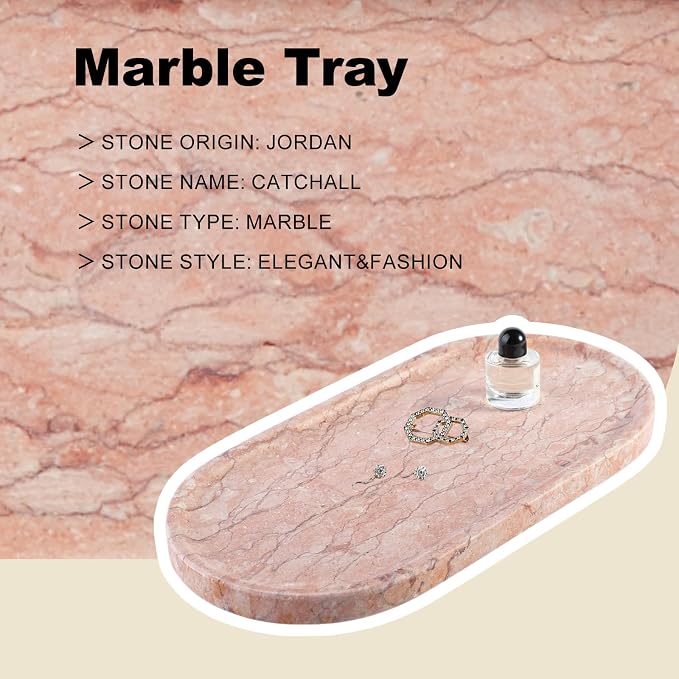 Norway Natural Marble Tray, 12"x6" Vanity Decorative Tray for Countertop, Catchall Tray for Perfume, Candles, Jewelry Dish