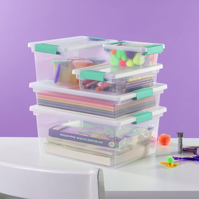 Sterilite Clip Box, Stackable Clear Plastic Bins- Large, 18-Pack | Storage Containers with Latching Lids for Writing, Arts or Crafts Supplies - Home, Office, Classroom & Workshop Organization