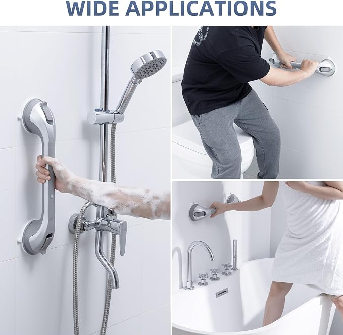 Shower Grab Bars,Suction Shower Handles,2 Pack,16.8",Silver | safety for elderly,seniors,showers,bathtubs&toilet,bathroom grip bar heavy duty rails,no drilling removable waterproof