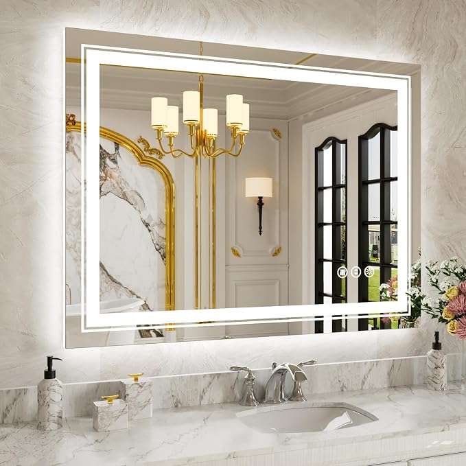 WTTY 40" x 30" LED Bathroom Mirror with Light | Anti-Fog, Dimmable, 3 Color Temperature, Memory Function, Tempered Glass, IP54 Waterproof, ETL Listed
