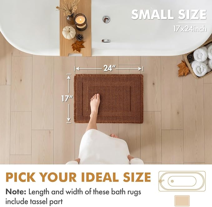 MIULEE Fall Terracotta Set of 2 Waffle Bathroom Rugs Boho Bath Mat 17x24 in | Looped Design, Super Absorbent, Non Slip, Washable, Ultra Soft, Rubber Backed, Bathroom Mats for Floor Tub Shower, Fall decor