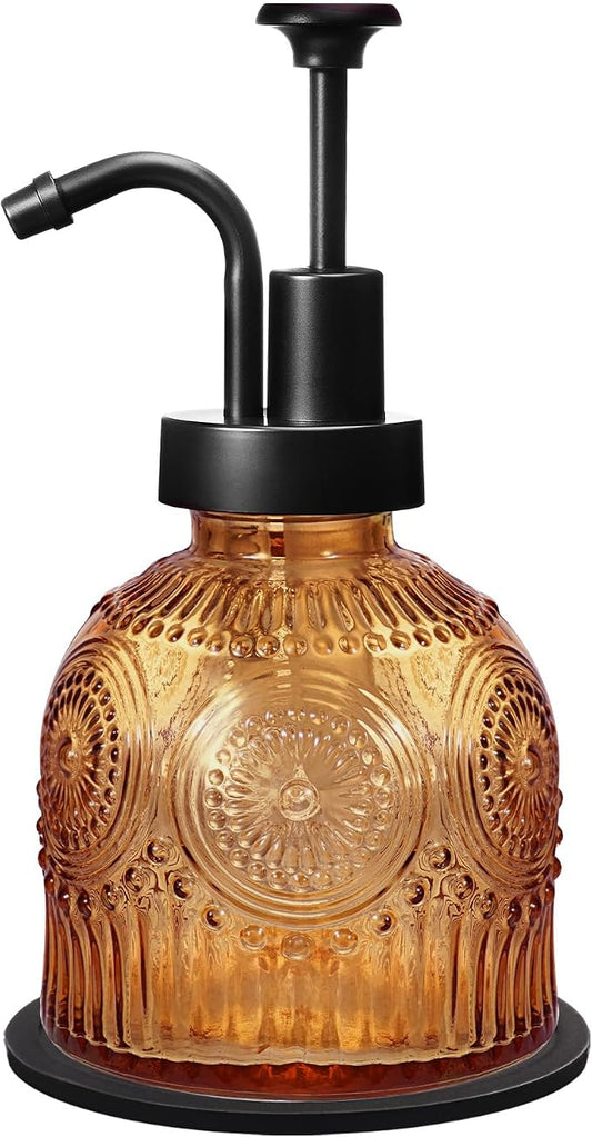Amolliar 8 Oz Glass Vintage Soap Dispenser w/Plastic Pump,Brown | Antique Rustic Hand Soap Dispenser for Bathroom/Kitchen, Vintage/Farmhouse/Boho Style,Pump Dispenser, Refillable, Non-Slip