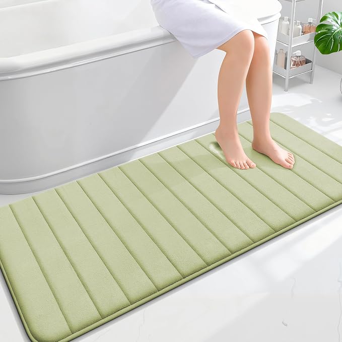 OLANLY Memory Foam Long Bathroom Rugs Runner 59x24, Super Soft Absorbent | Vanilla, Quick Dry Bath Mat, Machine Washable Shower Floor Rugs, Bathmat Carpet for Bathroom Floor, Tub and Shower