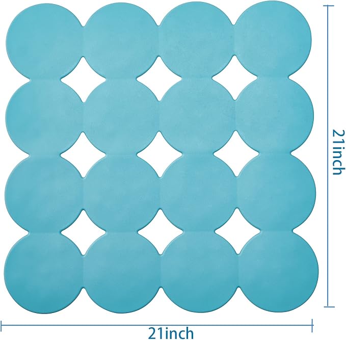 Webos Square Shower Mat Nonslip - Rubber Bathtub Mat with Suction Cups for Inside Shower Bathroom Floor (Blue, 21X21“)