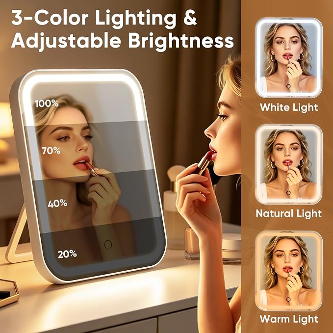 FUNTOUCH 5000mAh Large Lighted Vanity Makeup Mirror with 40X Magnifier | 96 LED Lights Rechargeable 12.1"x 10.2"Large Size,3 Lighting Modes,Adjust Brightness & 360°Rotation,Women's Gift,for Bedroom