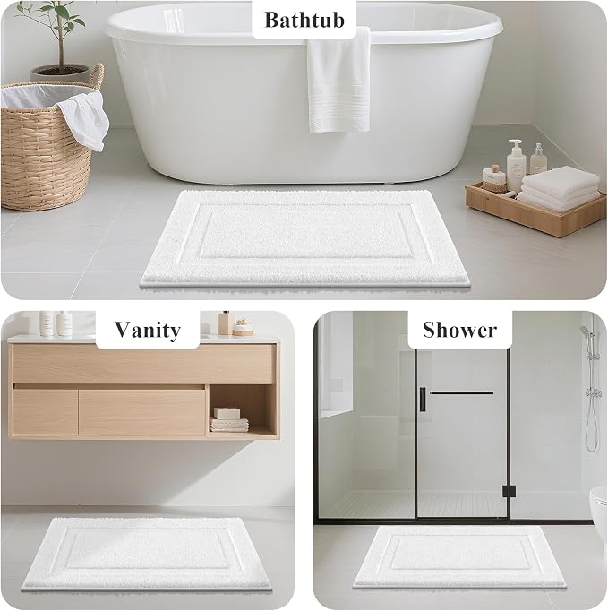 SHACOS Soft Microfiber White Bathroom Rugs Sets 2 Pieces 32x20 inch | Absorbent Plush Bath Rugs, Non Slip Washable Shaggy Bath Mats, Fluffy Bathroom Runner Floor Mats Shower Rug