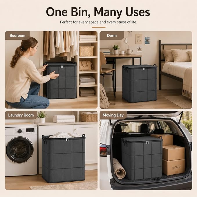 180L Spacious Moving Storage Bin - Large Capacity Zippered Fabric Organizer for Bedding & Clothes, Foldable Blanket Bag with Reinforced Handles for Quilts, Comforters & Moving Day，1：L