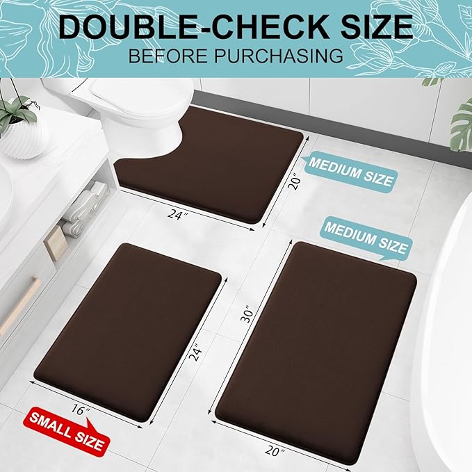 Smiry Memory Foam Bath Mat 47x17, Extra Soft and Absorbent Bathroom Rugs | Brown, Quick Dry Machine Washable Non-Slip Bath Mat for Bathroom Floor, Shower and Tub