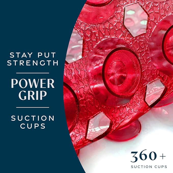 SlipX Solutions 39"x16" Power Grip Non Slip Bathtub Shower Mat, Red | Stronger Wet Surface Protection, Soft Under Foot, 265+ Suction Cups, Large Drainage Holes