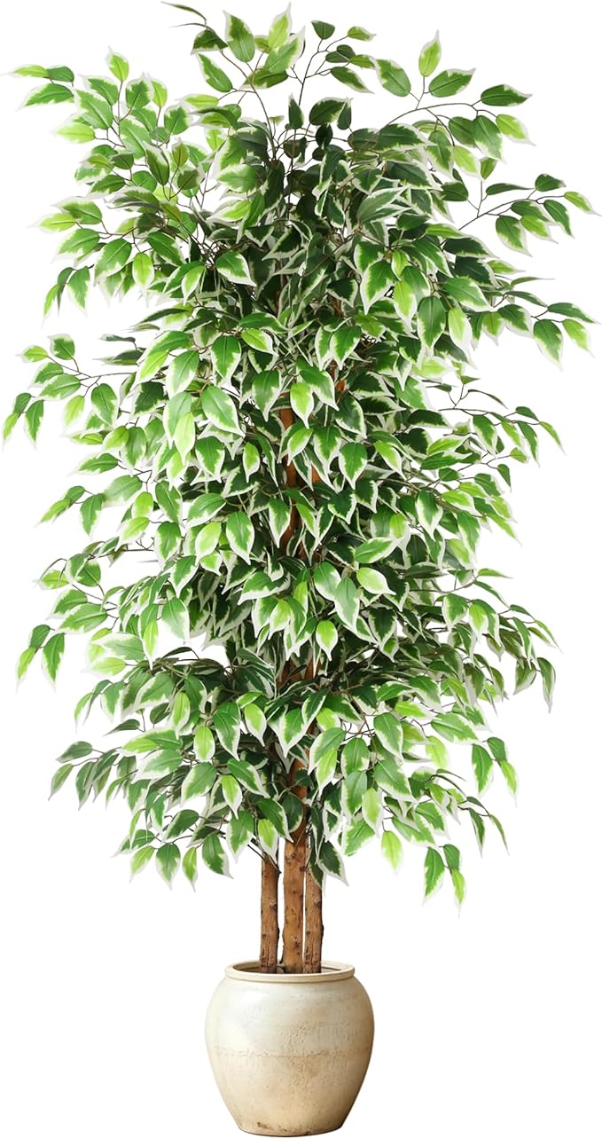 GTIDEA 6FT Artificial Ficus Tree with Natural Wood Trunk (NO VASE Included) | Tall Faux Trees Indoor, Dense Foliage, Fake Silk Tree Fake Plants for Home Decor Living Room Outdoor Balcony House Office