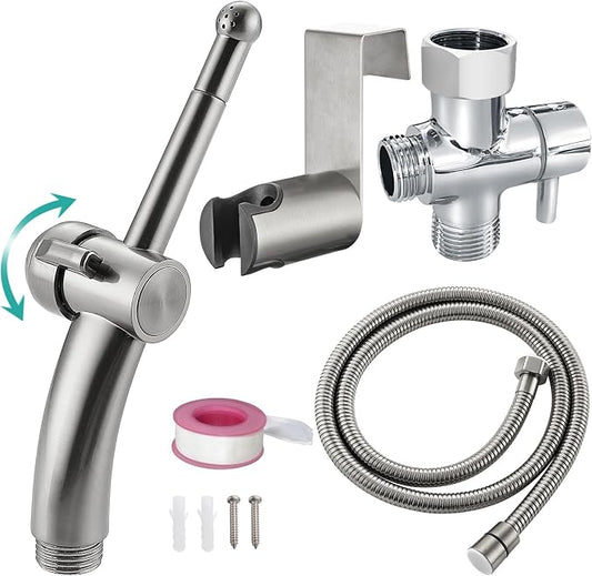 BARROCK Bidet Sprayer for Existing Toilet, Advanced Handheld Ergonomic Jet Spray Set with Precision Water Pressure Control for Muslim Shower/Feminine Hygiene/Pet Cleaning, Bruhsed Nickel