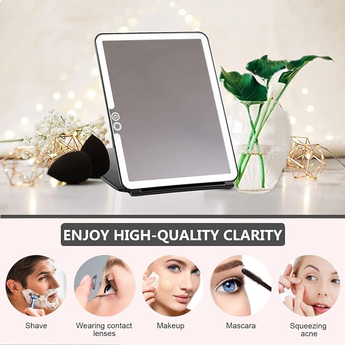 Folding Lighted Makeup Mirror with 72 LEDs 3 Colors Light Modes USB Rechargable 1800mA Batteries Portable Ultra Thin Compact Vanity Mirror Dimmable Travel Mirror