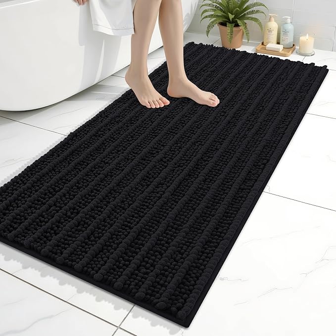 Arotive Bathroom Rugs Mat 47x24, Soft Absorbent Chenille Shaggy Bath Mat | Black, Machine Wash Dry, Bath Rugs for Bathroom Floor, Tub and Shower, Home Decor Accessories