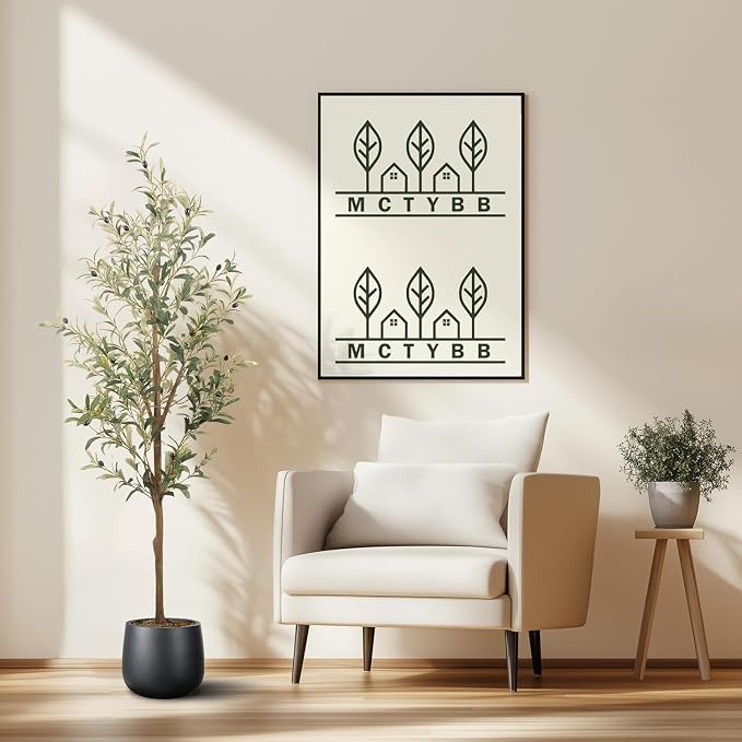 Artificial Fake Olive Tree 5FT 1Pack Faux Olive Tree for Home Decor | Faux Artificial Plants Indoor Fake Potted Plants with Natural Olive Branches and Realistic Leaves for Living Room Decor