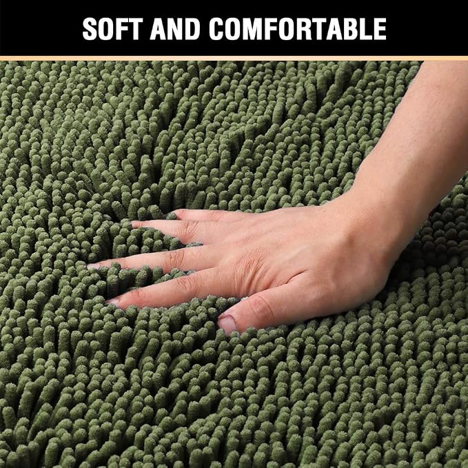 H.VERSAILTEX Microfiber Bath Rugs Chenille Floor Mat Ultra Soft Washable Bathroom Dry Fast Water Absorbent Bedroom Area Rugs, 24 x 42 - Inch, Loden