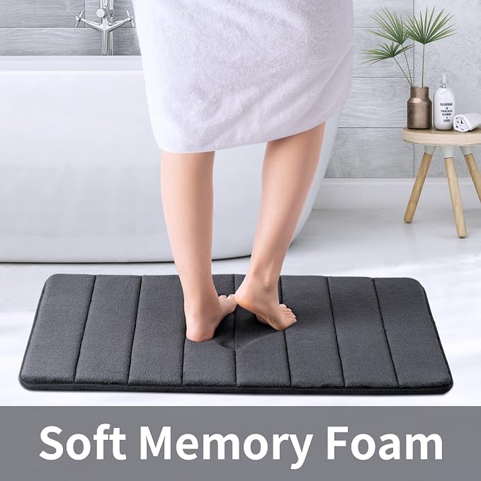 ROSMARUS Memory Foam Bath Mat, 20''x32'', Charcoal Gray | Water Absorbent, Ultra Soft, Non Slip, Thick Foam, Bathroom Rugs for Floor & Tub, Machine Washable Care