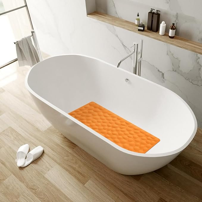 Non-Slip Bathtub Mat OTHWAY Soft Rubber Bathroom Bathmat with Strong Suction Cups (Orange, 16x40 inch)