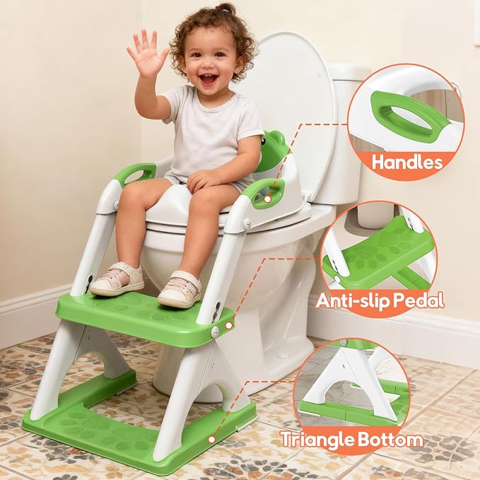 Potty Training Toilet for Toddlers, 2-in-1 Potty Training seat, Anti-Slip | SKYROKU, Fits Round & Elongated Toilets, 6 Heights, Splash Guard, Foldable, Holds 200+ lbs, Step Stool, Dishwasher Cushion