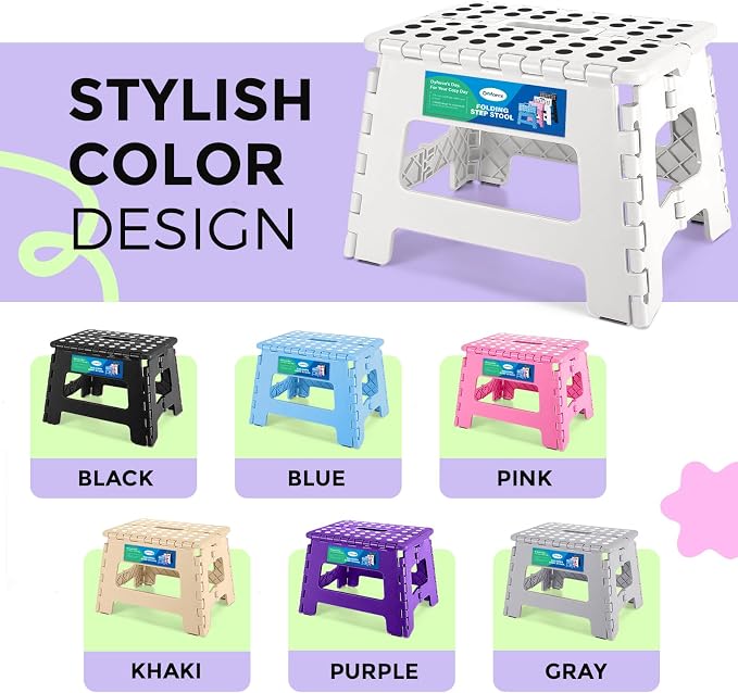 Dyforce Kids Step Stool 9 Inch, 300lbs Folding Step Stool for Toddler | Step stool White,Anti-slip Heavy Duty with Handle, Lightweight Foldable Foot Stool for Bathroom Kitchen Bedroom Outdoor