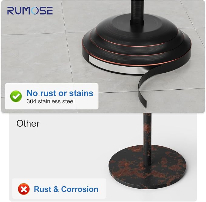 RUMOSE Toilet Paper Holder Stand for Floor Free Standing, Bronze | Bathroom Freestanding Toilet Tissue Roll Holder with Storage, Adjustable 17-25 Inch, Rustproof, SUS304 Stainless Steel