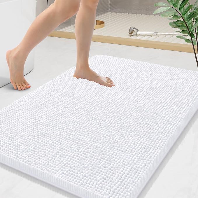 Arotive Bathroom Rugs 36x24, Soft Absorbent Shaggy Chenille Bath Rugs | White, Machine Washable Rubber Backing Bath Mats for Bathroom Floor Tub and Shower Home Decor Accessories