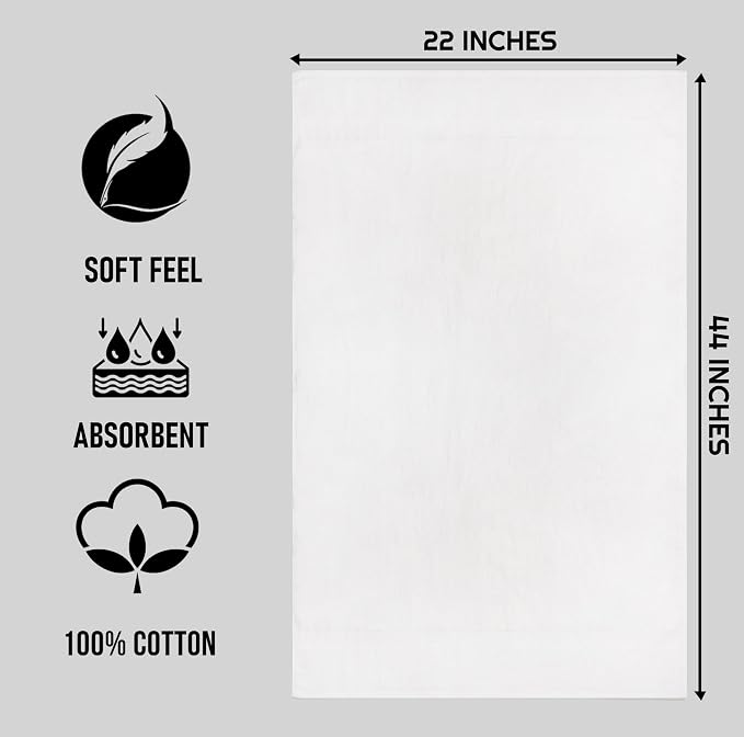 ZUPERIA White Bath Towels Bulk 60 Pack (22 x 44 Inches) - 100% Cotton Economy Light Weight Towels for Commercial Use - Quick Dry, Ultra-Soft, and Absorbent Bulk Towels