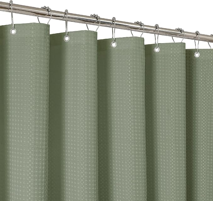 2-in-1 Waterproof Fabric Shower Curtain - No Separate Liner Needed, Hotel-Style Waffle Weave, Effortless Cleaning & Washable Bathroom Shower Curtain Set,72Wx84H,SageGreen