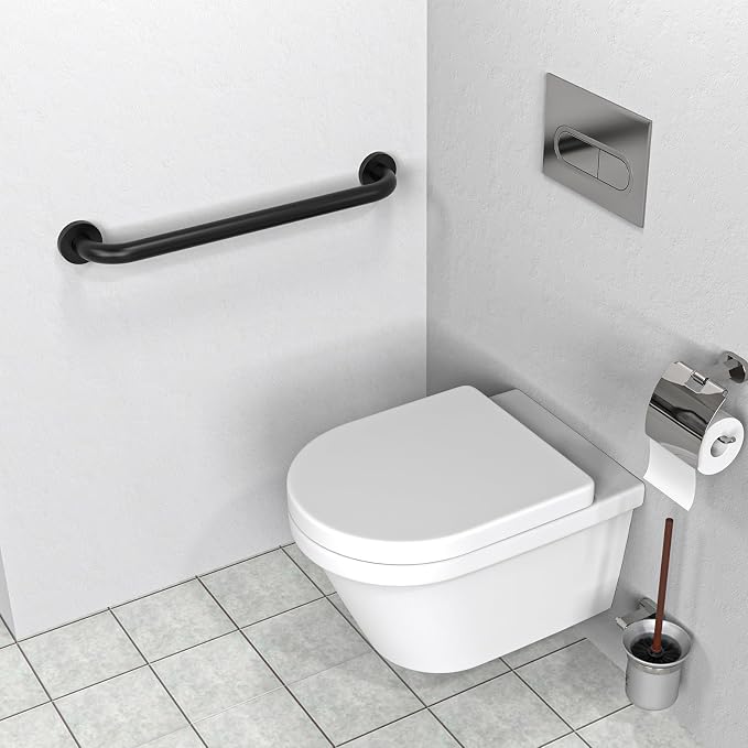 ZUEXT 24 Inch Matte Black Stainless Steel Bathroom Shower Grab Bar | Safety Handrail for Shower Toilet Bathtub, Wall-Mounted, Handicap Grab Rail for Seniors Elderly Disabled, 1.25" Diameter