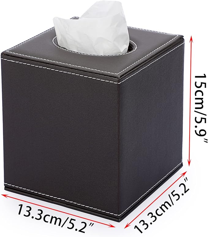 Sumnacon Square Leather Tissue Box Cover - Stylish Cube Tissue Box Holder with Magnetic Bottom, Decorative PU Tissue Box for Vanity Dresser Night Stand Table Countertop Home Office Car, Brown