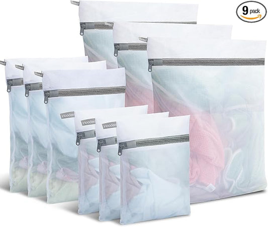 9Pcs Mesh Laundry Bags for Delicates, Laundry Bags Mesh Wash Bags,Lingerie Bags for Washing Delicates, Garment Bag for Washing Machine (3 Large,3 Medium,3 Small)