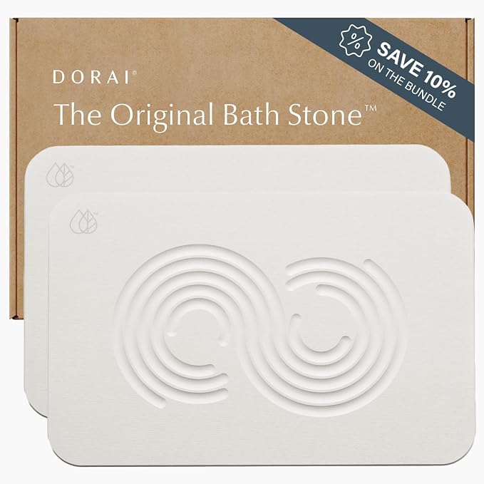 Dorai Home Stone Bath Mat Set - Premium Diatomaceous Earth Bath Floor Mats with Non-Slip Base, Fast-Drying Modern Shower Mat for Bathroom | Zen Sandstone, 2 Pack - 23.6"x15.4"