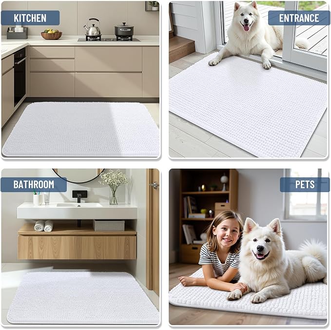Arotive Chenille Bathroom Rugs 50x30, Soft Absorbent Bath Mat, White | Rubber Backing, Machine Washable Dry Bath Mats for Bathroom Floor, Tub and Shower, Home Decor Accessories