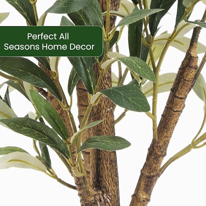 Artificial Fake Olive Tree 7FT 2Pack Faux Olive Tree for Home Decor | Faux Artificial Plants Indoor Fake Potted Plants with Natural Olive Branches and Realistic Leaves for Living Room Decor
