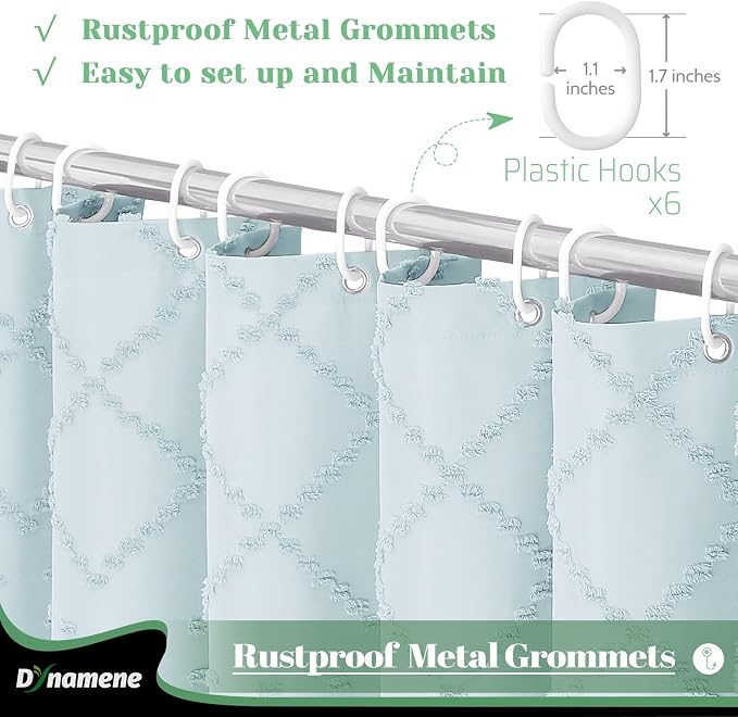 Stall Boho Shower Curtain Tufted Geometric 36"x72" Fog Blue | Narrow Half Size, Elegant Tassel, Soft Lightweight Textured Fabric, Water Repellent, Washable, for Bathroom/Dorm 6 Hooks