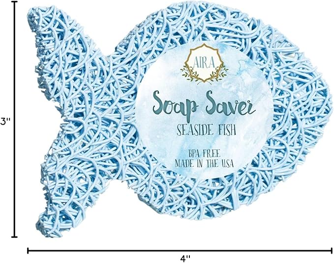 Aira Soap Saver - Soap Dish & Holder - BPA Free Shower & Bath Holder - Drains Water, Circulates Air, Extends Soap Life - Easy to Clean, Fits Sets - Seaside Fish