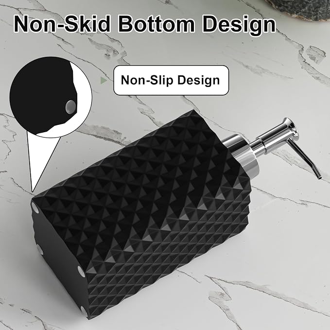 Bathroom Accessories Set Resin 6PCS, Square Toothbrush Holders Set Complete with Soap Dispenser, Vanity Tray, Tumbler, Cups and Cotton Swab Jars (Black Diamond, Resin Bath 6 PCS)