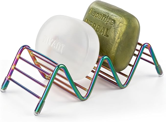 Stainless Steel Soap Dish Self Draining Bar Soap Holder, Colorful | Reversible Design Fits 2-3 Bars, Rustproof, Easy to Clean, Space Saving, Non Slip, for Bathroom, Shower, Kitchen