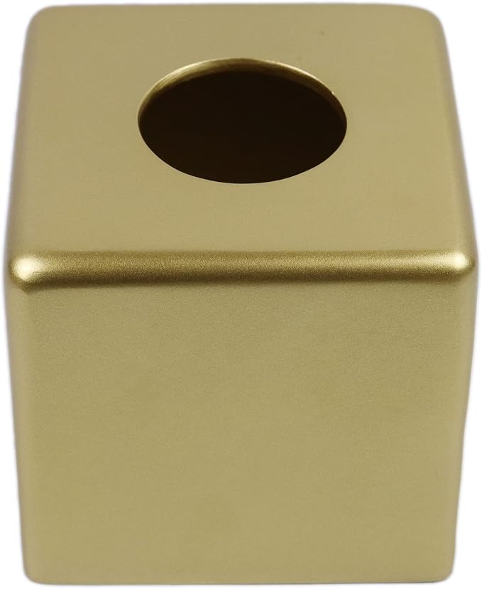 Hymmah Matte Gold Square Tissue Box Cover Holder,Bathroom Accessories Decor Unique Design Tissue Box Cover for Bathroom Vanity Counter Tops for Bedrooms and Living Room
