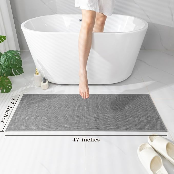 Bathroom Rugs Mat 47x17, Ultra Thin Non Slip Bath Mat Runner Quick Dry Absorbent Bath Mat for Bathroom Floor, (Dark Grey, 47"x17")