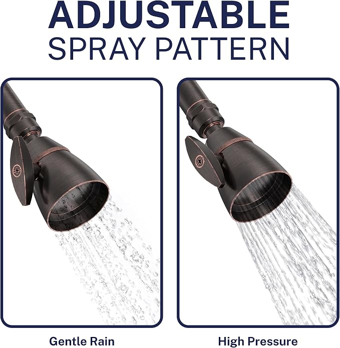 HammerHead Showers® Solid Metal 2 Inch High Pressure Shower Heads - OIL RUBBED BRONZE – 2.5 GPM Shower Heads High Pressure - High Flow Shower Head with ADJUSTABLE SPRAY PATTERN - Fixed Shower Head