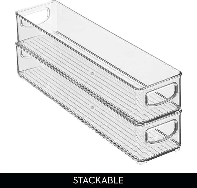 iDesign Slim Clear Plastic Storage Bin, Extra Long Narrow Stackable Organizer for Kitchen and Pantry, 2-Pack