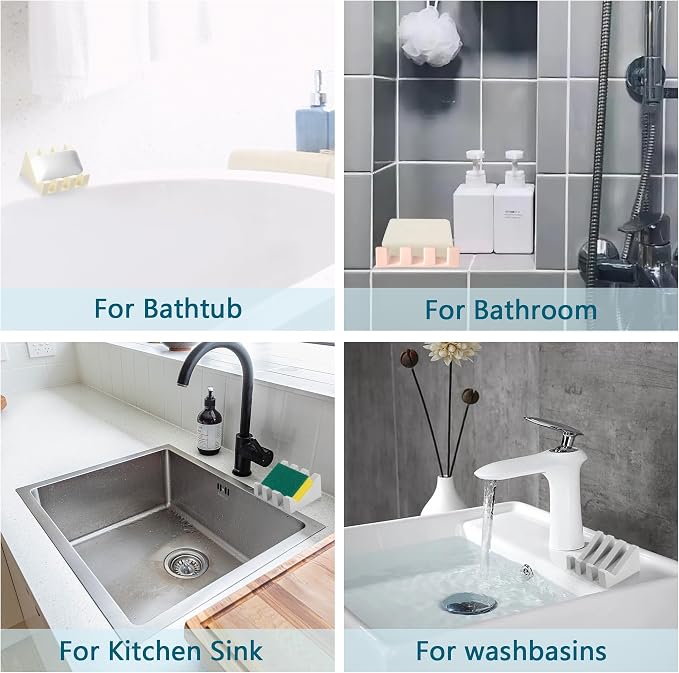 Soap Dish Holder for Shower with Suction Cup, Silicone Soap Holder & Saver Self-Draining Bar Soap Dish Keeps Soap Dry for Bathroom, Kitchen, Bathtub, Extends Soap Life (LightGrey-2Pack)