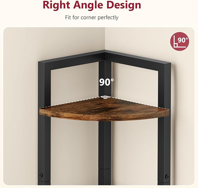 Corner Shelf Stand 3 Tier 39.5" with Metal Frame, Rustic Brown | Industrial Small Corner Shelf Narrow, Multipurpose Tall Corner Bookshelf, Corner Table Bedroom, Living Room, Office, Kitchen