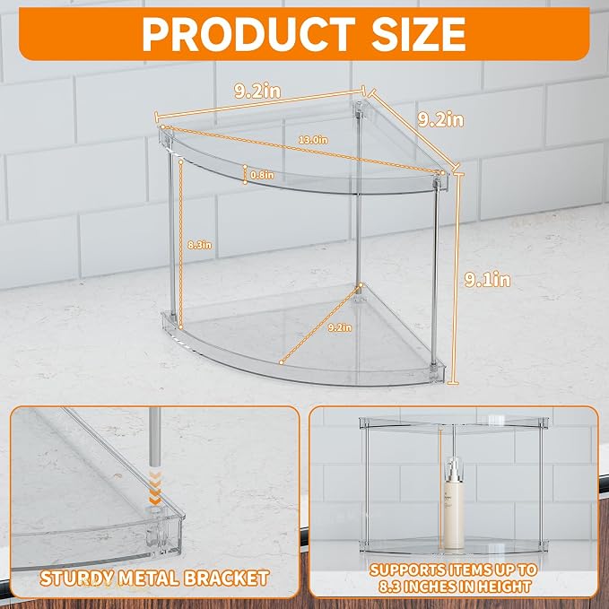 Clear Corner Bathroom Counter Organizer,2Tier Tiered Countertop Corner Shelf for Perfume,Beauty Products,Makeup Organizer,Skincare Organizers,Vanity Storage Tray for Bedroom,Bathroom Sink Shelf