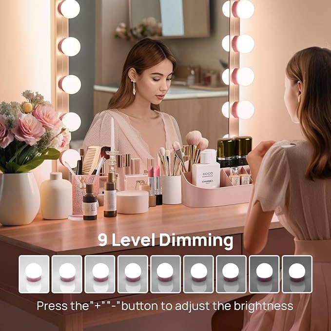 Consciot LED Vanity Lights for Mirror, Hollywood Style 10 Dimmable Bulbs | Adjustable Color & Brightness, USB Cable, Mirror Lights Stick on for Makeup Table Dressing Room Mirror