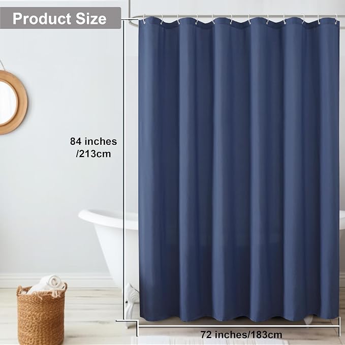 Zora 84 Inch Shower Curtain Set with 12 Plastic Hooks, Plain Fabric Shower Curtain for Bathroom - Extra Long Shower Curtain, Water Resistance, Machine Washable Soft Cloth, 72WX84L, Dusty Blue
