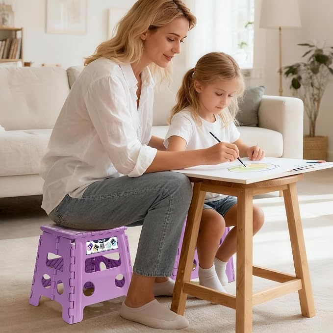 Delxo Folding Step Stool 13 Inch,300 Lbs Step Stool for Adults Purple | Foldable Step Stool 13",Non-Slip Foot Stools with Handle,Lightweight Collapsible stools for Kitchen,Bathroom,Bedroom,Garden