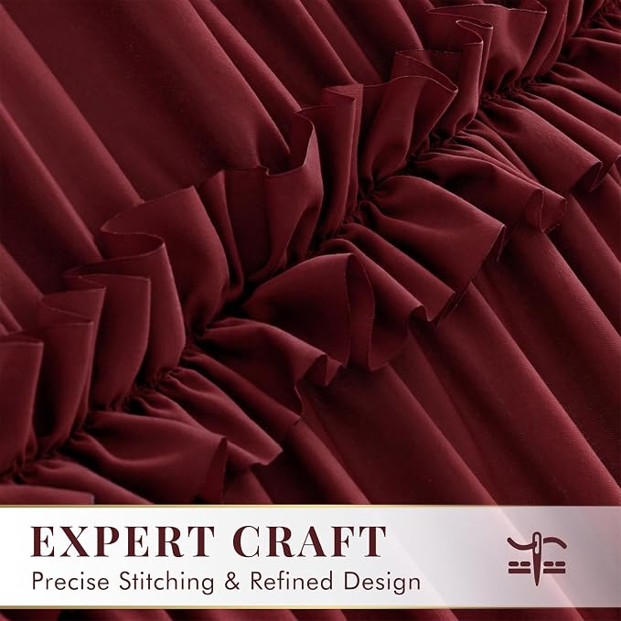 LIPA Boho Shower Curtain Rustic Ruffle Shower Curtain with Ruched & Bow Vintage Farmhouse Shower Curtains for Bathroom Bohemian Bathroom Decor(Burgundy,72x72 Inches)