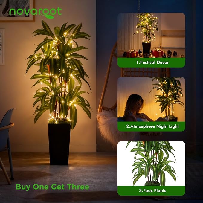 Artificial Dracaena Tree 5FT, Fake Plants with Black Tall Planter - Fake Tree Tall Faux Plants Indoor Floor Plant with Moss - Artificial Plants Indoor for Office Living Room Home Decor